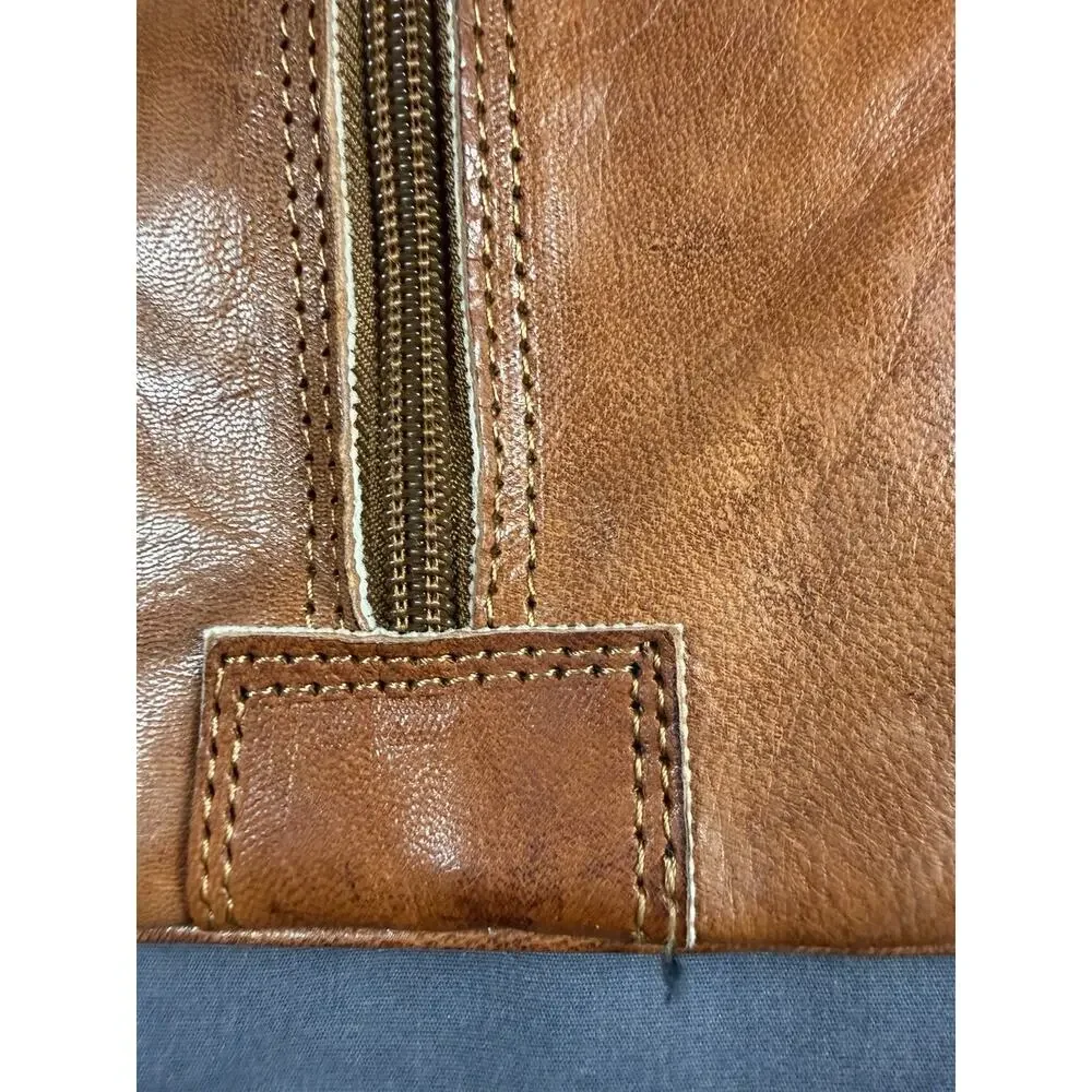 Vintage Leather Pillow Cover 14x20 Brown With White Stitching